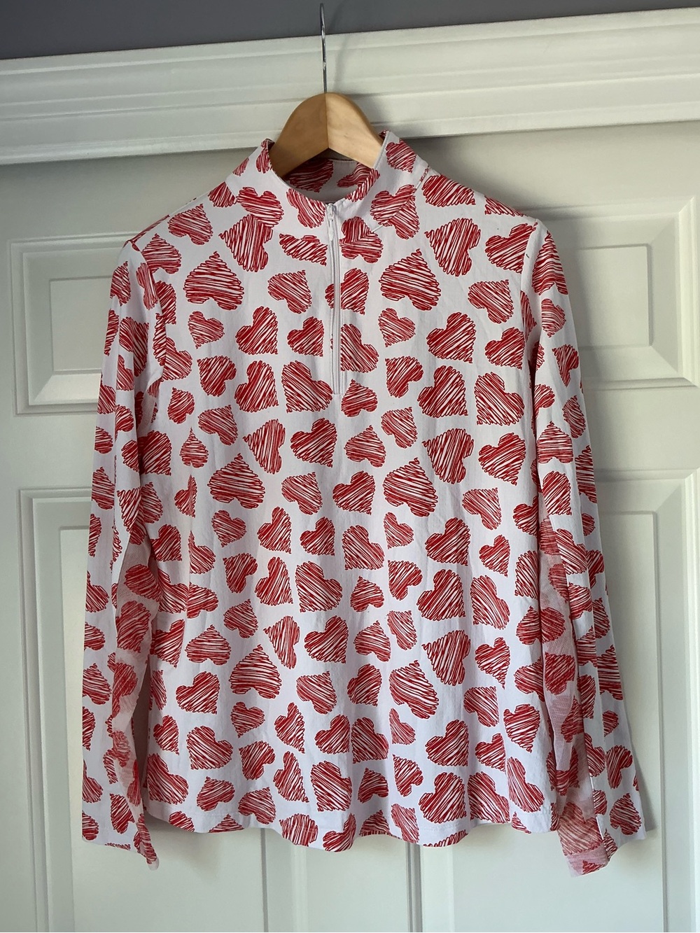 IBKUL Women’s Scribble Hearts Print Long-Sleeve Mock Neck Golf Polo Pullover L